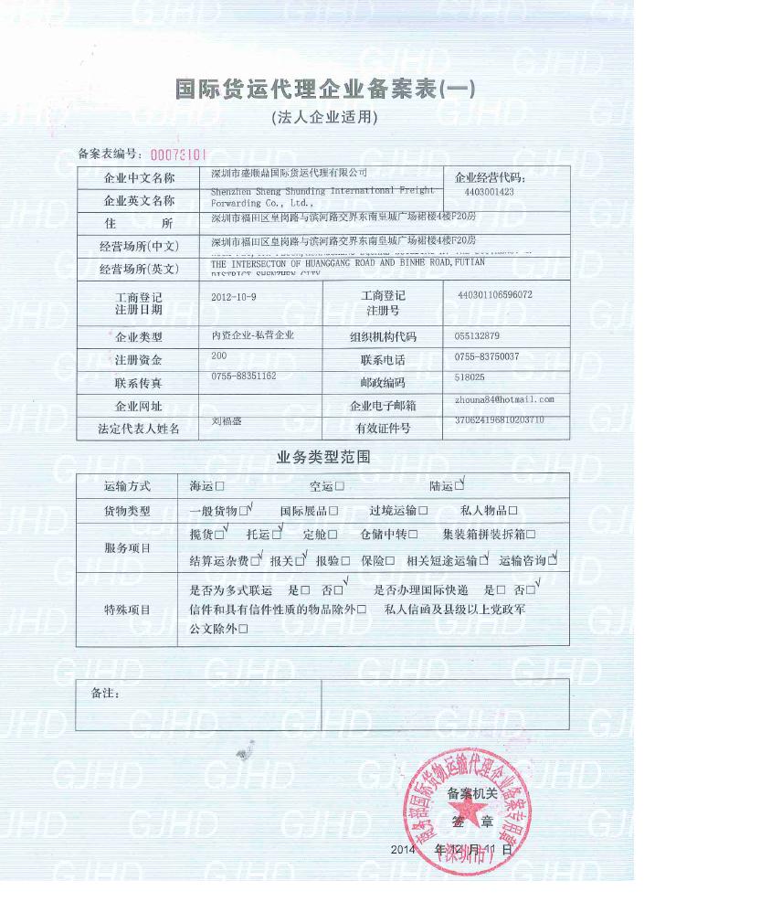 国际货运代理备案证